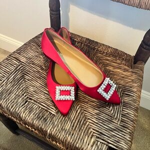 Cherry red J. Crew ballet slipper style slip ons
